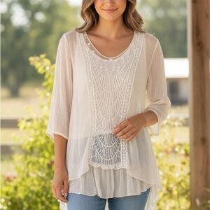 Ambra, Made in Italy, Sheer Tunic Two-Piece Tunic Top, Size S.